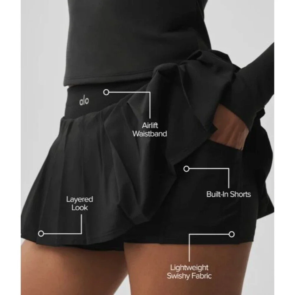 Alo Double or Nothing Tennis Skirt Black